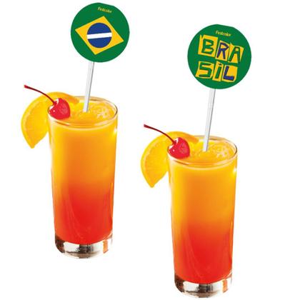 Imagem de Mexedor De Drinks Acrílico Brasil Copa do Mundo 17cm - 8 Unid