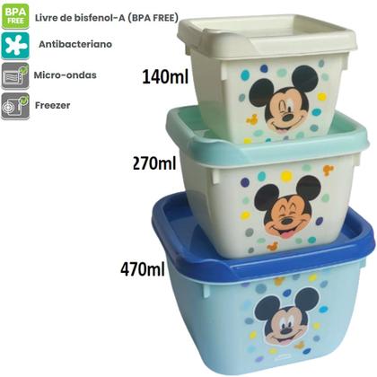 Imagem de Mickey Kit Infantil Porta Lanche Escolar Plasutil 5 Itens