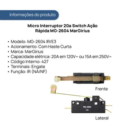Imagem de Micro Interruptor 20a Switch Ação Rápida MG-2604 MarGirius