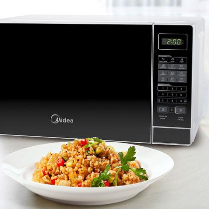 Imagem de Micro-ondas 20 Litros Midea MRAS21 com Função Tira Odor e ECO Branco com Porta Preta 110V