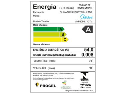 Imagem de Micro-Ondas 20L MasterCook Midea Branco 127v MHP20B1 1050W Função Baby Care