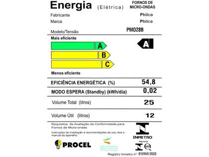 Imagem de Micro-ondas 25L Philco Receitas Pré-programadas 1100W PMO28B 110V