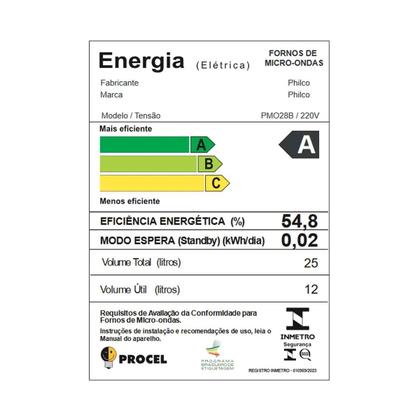 Imagem de Micro-ondas 25L Philco Receitas Pré-programadas 1100W PMO28B
