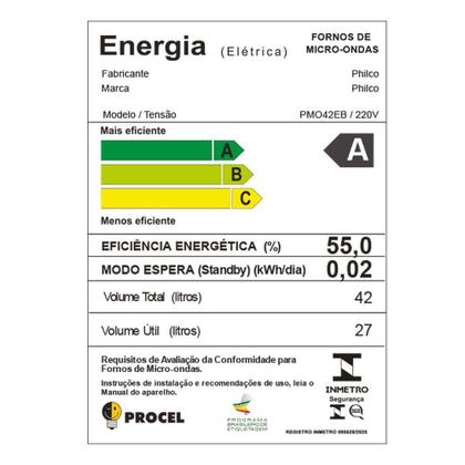 Imagem de Micro-ondas 42L Philco Jumbo Múltiplas Funções 1560W PMO42EB 220V