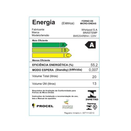Imagem de Micro-Ondas Brastemp 20 Litros com Funções Pré-preparo Inox Espelhado BMS20AR - 220V