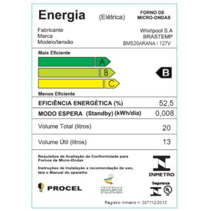 Imagem de Micro-ondas Brastemp 20 Litros Cor Inox Espelhado com Funções Pré-preparo - BMS20AR
