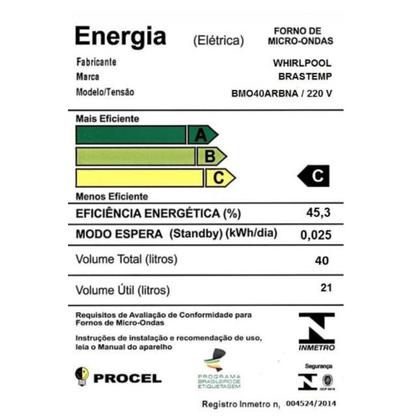 Imagem de Micro-ondas Brastemp De Embutir 40 Litros cor inox com Grill - BMO40AR