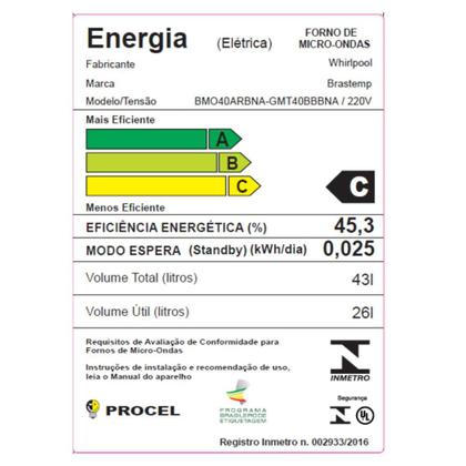 Imagem de Micro-ondas Brastemp Vitreous de embutir 40 Litros Branco com grill - GMT40AB
