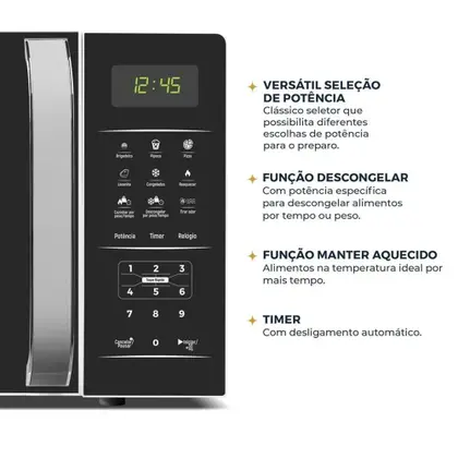 Imagem de Micro-ondas Britânia 20 Litros 1100W Limpa Fácil Preto e Branco BMO23 127V