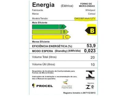 Imagem de Micro-ondas Consul 20L inox espelhado com Função Descongelar CM020 110V