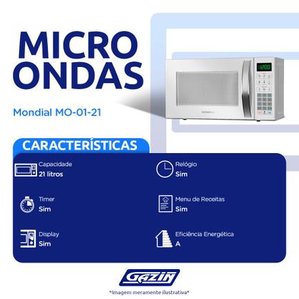Imagem de Micro-ondas de Bancada Mondial 21L 1200W Menu Dia a Dia MO-01-21