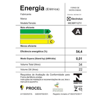 Imagem de Micro-ondas de Embutir Electrolux Experience com 34 Litros de Capacidade Preto - ME3BP