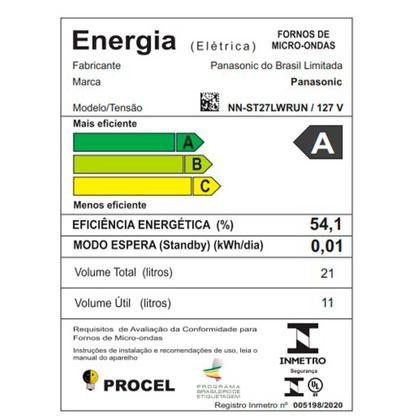 Imagem de Micro-ondas de Mesa Panasonic com 21 Litros de Capacidade Branco com Porta Espelhada - NN-ST27LWRU