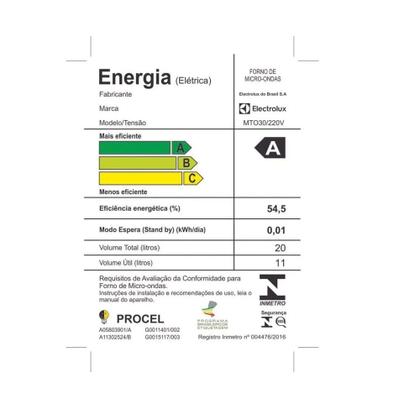 Imagem de Micro-ondas Electrolux 20 Litros Função Tira Odor Branco MTO30 - 220 Volts