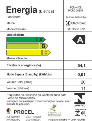 Micro-ondas Electrolux 20L Branco com Função Tira Odor e Descongelar (MTO30) Imagem de Micro-ondas Electrolux 20L Branco com Função Tira Odor e Descongelar (MTO30)