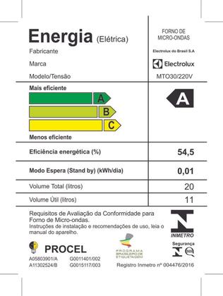 Imagem de Micro-ondas Electrolux 20L Branco com Função Tira Odor e Descongelar (MTO30)