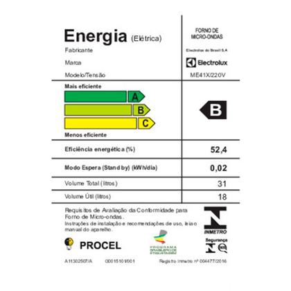Imagem de Micro-ondas Electrolux com 31 Litros de Capacidade e Grill Prata - ME41X