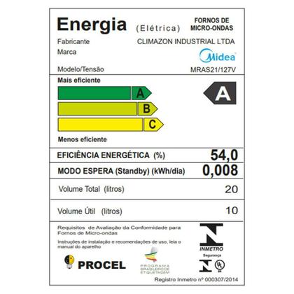 Imagem de Micro-ondas Midea 20L Branco e Preto 127V MRAS21
