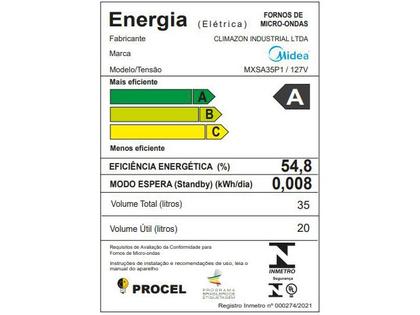 Imagem de Micro-ondas Midea 35L Branco e Preto MXSA35P1