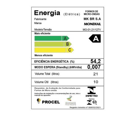 Imagem de Micro-ondas Mondial 21 Litros Preto 1200W MO-01-21-B - 220 Volts