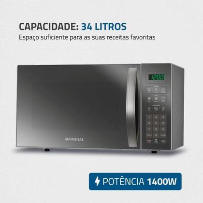 Imagem de Micro-ondas Mondial 34 Litros 1.400w Espelhado Prata 220V