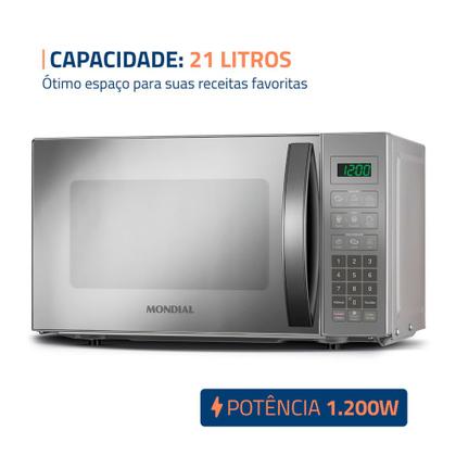 Imagem de Micro-Ondas Mondial Cinza e Espelhado 1200W MO-01-21-E