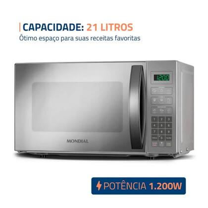 Imagem de Micro-ondas Mondial MO-01-21-E 21L 1200W Cinza/Espelhado127V