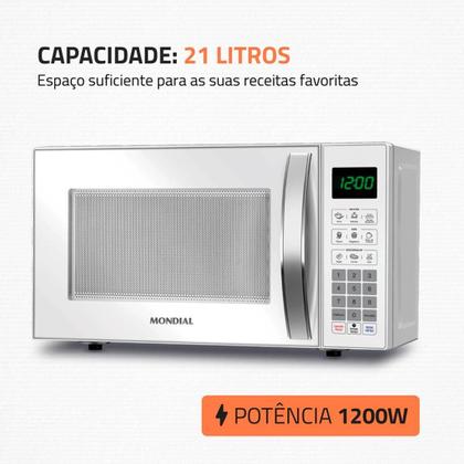 Imagem de Micro-Ondas Mondial MO-01-21-W 21 Litros Branco 127V 1200W Com Função Tira Odor