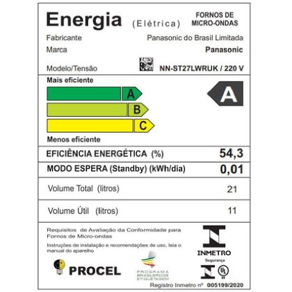 Imagem de Micro-Ondas Panasonic 21LT 220V Espelhado NN-ST27LWRUK