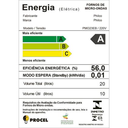 Imagem de Micro Ondas Philco 20 Litros Limpa Fácil 1100 W PMO23E