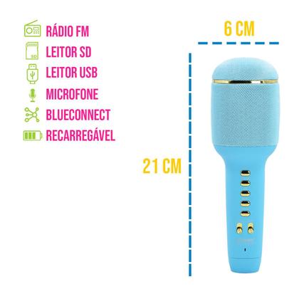 Imagem de Microfone Bluetooth Karaokê Sem Fio Caixa de Som Portátil Recarregável P/ Celular Computador Tablet Efeito de Voz