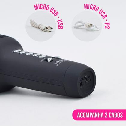 Imagem de Microfone Bluetooth Karaokê Sem Fio Caixa de Som Portátil Recarregável P/ Celular Computador Tablet Efeito de Voz