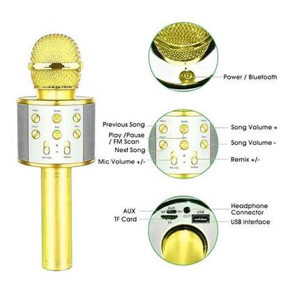Imagem de Microfone Bluetooth Wster Ws-858 Sem Fio Karaokê - Dourado