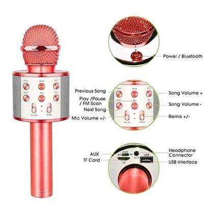 Imagem de Microfone Bluetooth Wster Ws-858 Sem Fio Karaokê - Rose Gold