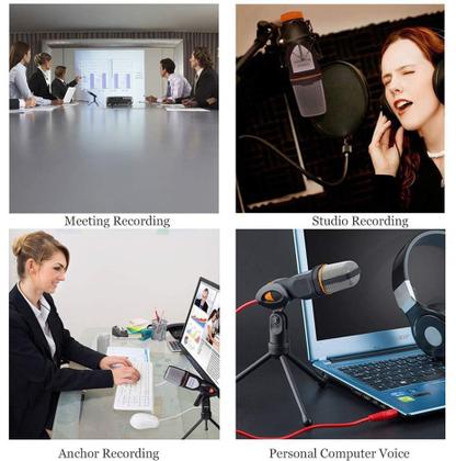 Imagem de Microfone Condensador Com Tripé De Mesa + Cabo adaptador Para Note PC Celular Gravação