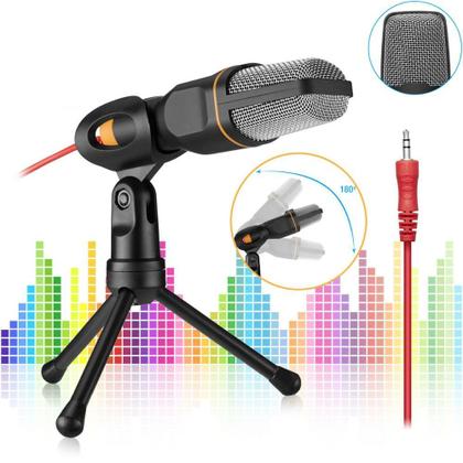 Imagem de Microfone Condensador Com Tripé De Mesa + Cabo adaptador Para Note PC Celular Gravação