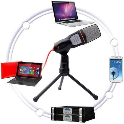 Imagem de Microfone Condensador Com Tripé De Mesa + Cabo adaptador Para Note PC Celular Gravação
