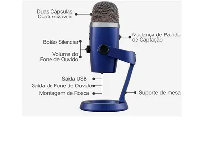 Microfone Condensador Streaming Blue - Yeti Nano USB - Microfone
