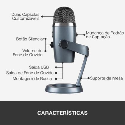 Imagem de Microfone Condensador USB Blue Yeti Nano - Cinza - 988-000088