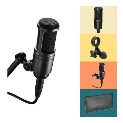Imagem de Microfone de estúdio Audio Technica AT2020 com filtro pop e cabo