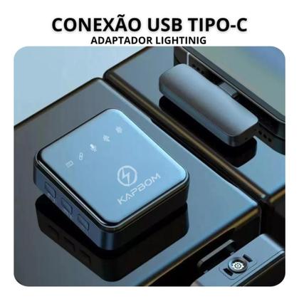 Imagem de Microfone de Lapela Bluetooth Conexão Tipo-C e Lightning