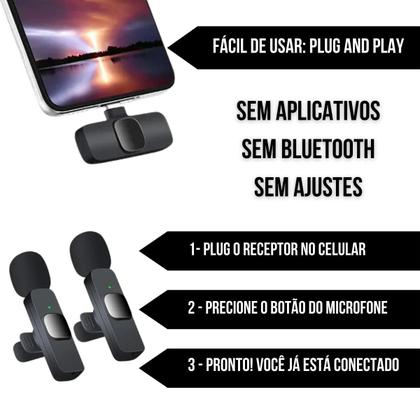 Imagem de Microfone de Lapela Duplo Sem Fio Bluetooth USB Tipo C Compatível com iPhone 15 Pro Max