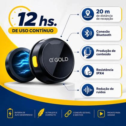 Imagem de Microfone de Lapela Sem Fio Bluetooth, Kit com 2 Microfones, Cancelamento de Ruído, até 10hrs