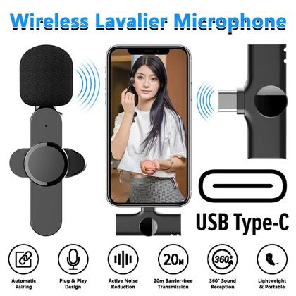Imagem de Microfone de Lapela Sem Fio Celular Omnidirecional USB C Android Conferência Aula Streaming Palestra Influencer Portátil