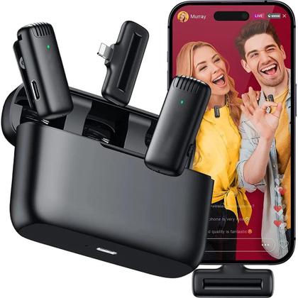 Imagem de Microfone De Lapela Sem Fio Com Case De Carregamento Celular