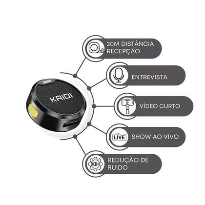 Imagem de Microfone De Lapela Sem fio Profissional Duplo Tipo C Premium Redondo Micro Wireless