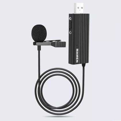 Imagem de Microfone de Lapela USB Mamen MIC-U1 Omnidirecional para Computadores e Notebooks (USB-A)