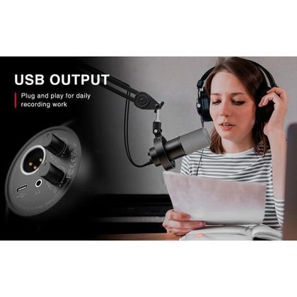Imagem de Microfone Dinâmico Fifine, Cardióide, USB Tipo-C e XLR, Com entrada para Fone, Preto - K688