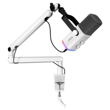 Imagem de Microfone Dinâmico FIFINE USB/XLR Com Braço RGB Branco TAM8W