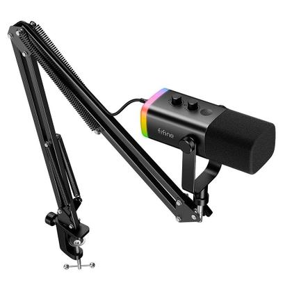 Imagem de Microfone Dinâmico Gamer Fifine, RGB, Cardióide, USB Tipo-C e XLR, Anti-Ruído, Preto - AM8T